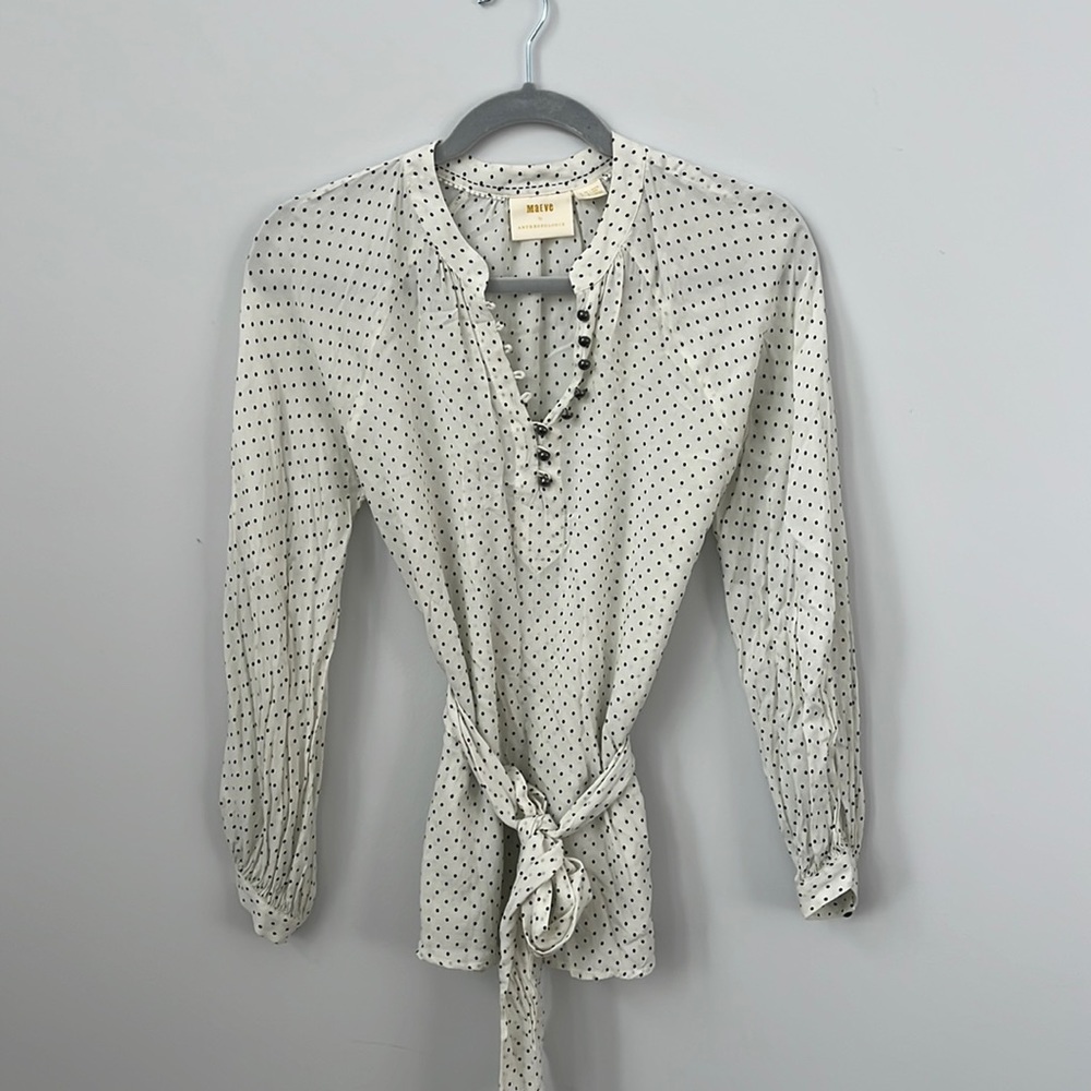 Maeve Black Polka Dot Cream Blouse size 6